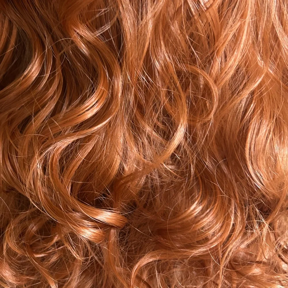 Halo Ginger Auburn Long Wavy Wig with Curtain Bangs Natural Middle Part 26”NWT